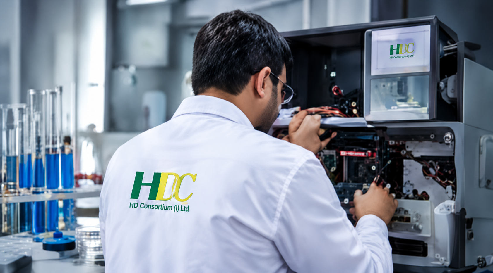 HDC technician servicing diagnostic equipment